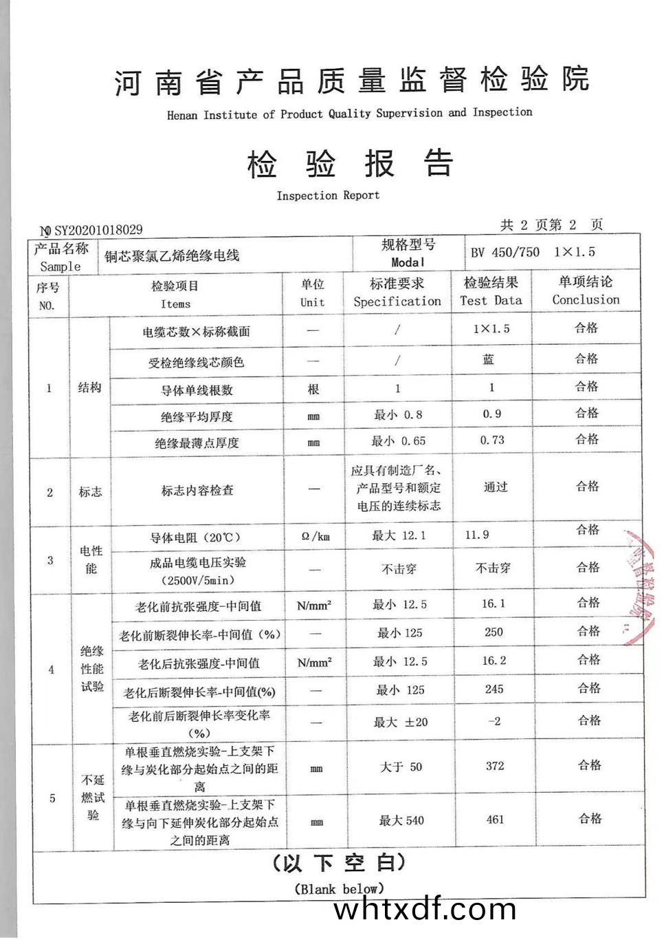 河(he)南省産(chan)品質(zhi)量監督檢驗院(yuan)檢(jian)驗報告